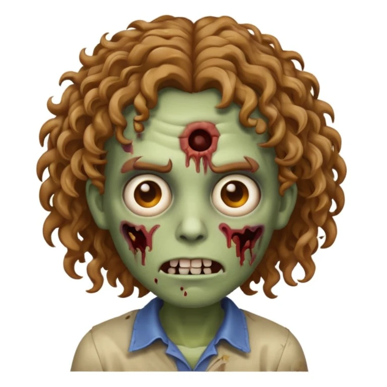 emoji de zumbi cabelo cacheado castanho claro e olho castanho emoji
