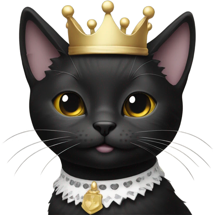 All Black kitty with white patch on front of neck with them of royalty emoji