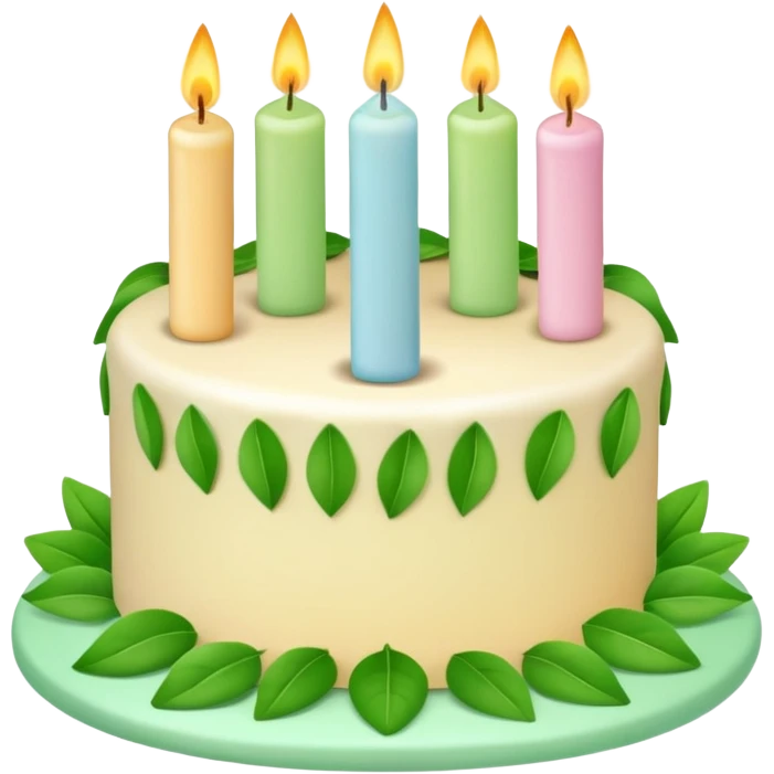Pastel birthday cake with leaves and candles  emoji