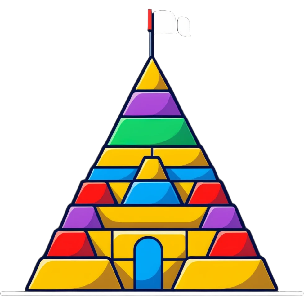 A cheerful pyramid of rainbow colored building blocks with cute faces emoji