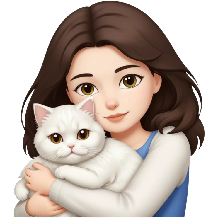 One brunette girl hugging white persian cat emoji