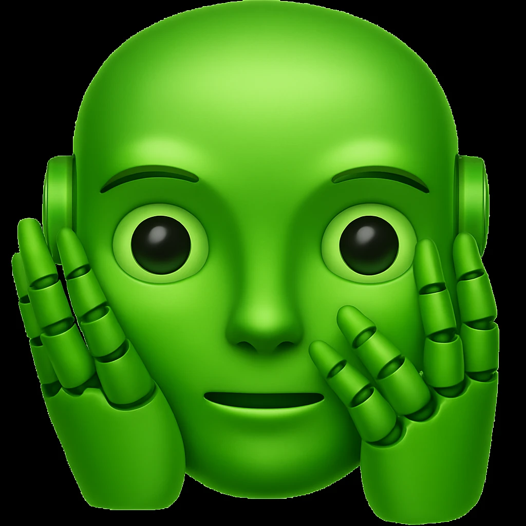 Change the robot to green in the style of apple emojis, focusing on concise and clear color change to green. emoji