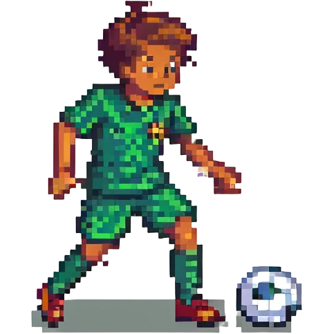 pixel art of a soccer player casting a spell while dribbling a ball emoji