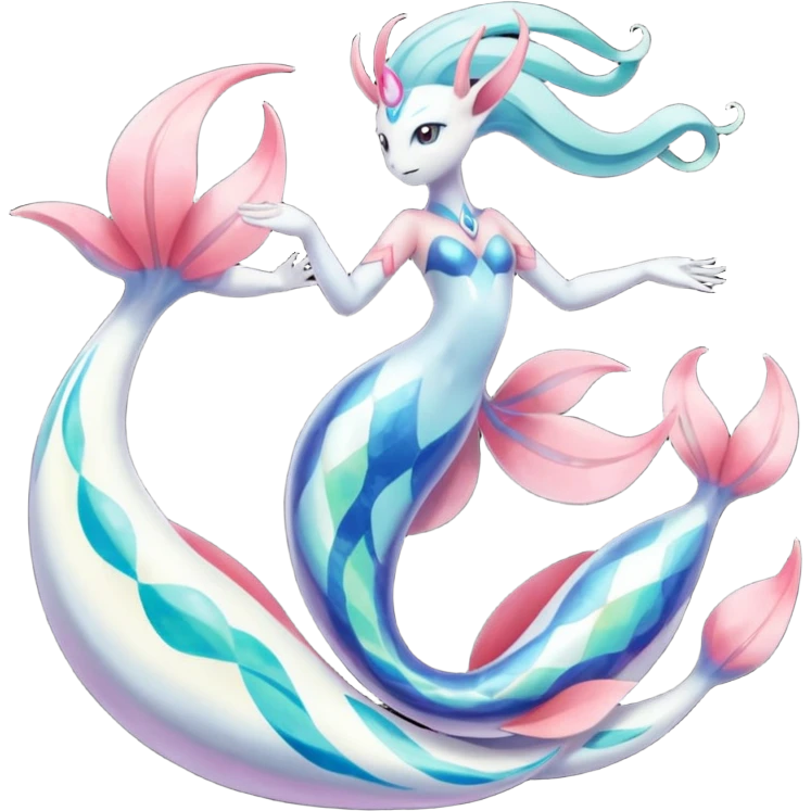 Primarina-Meloetta-Cresselia-Milotic-Amaura-Pokémon-Fakémon-fusion, full body emoji
