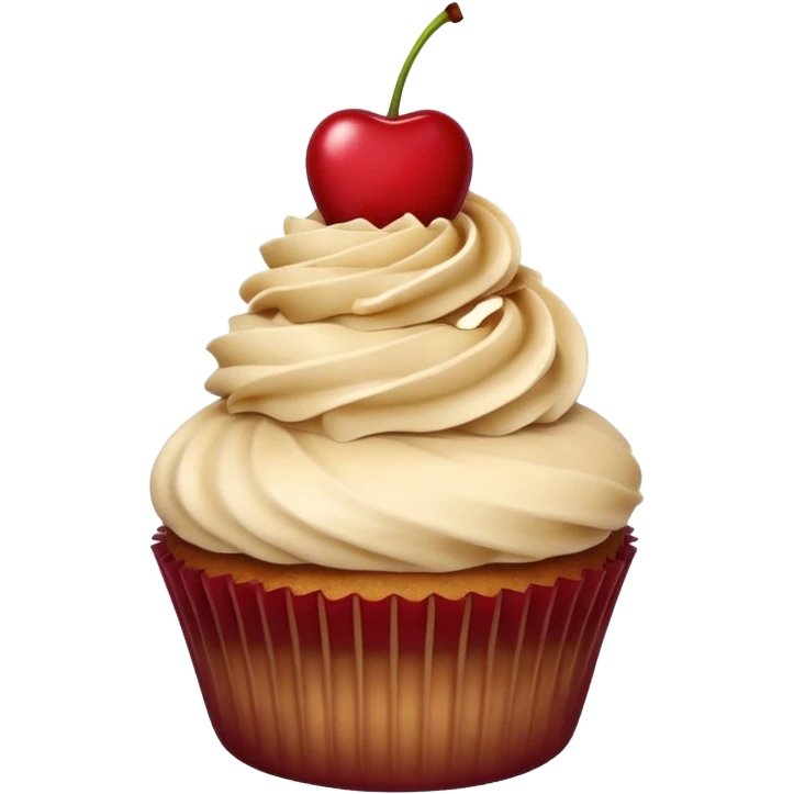 cupcake with beige frosting and a cherry on top emoji