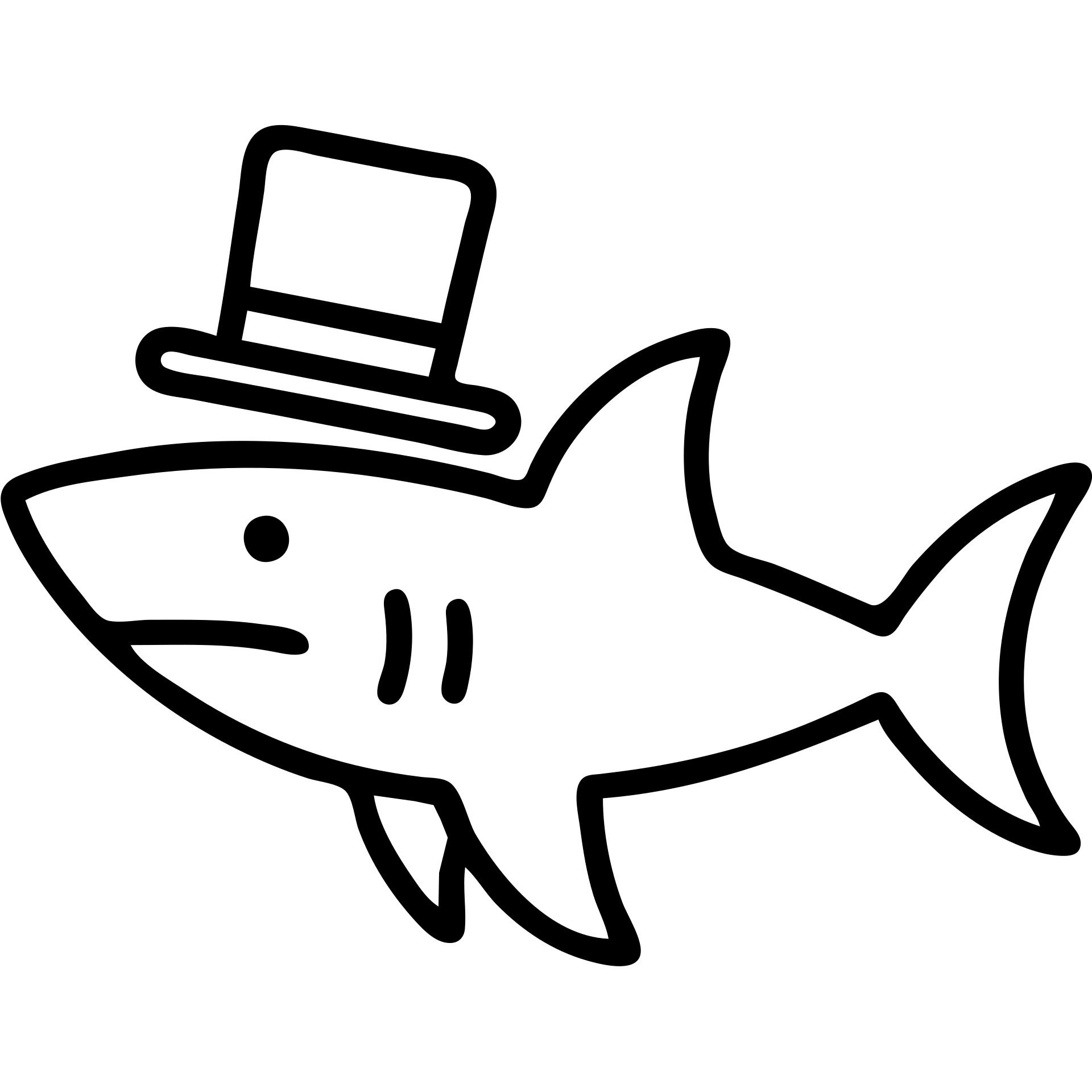 shark with a top hat, outlined icon style emoji