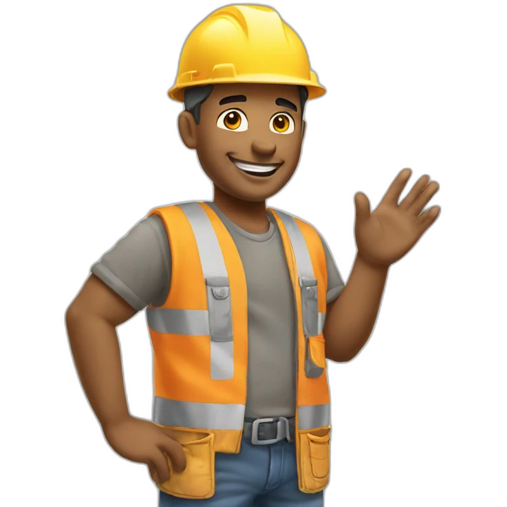 Construction mason greets with his hand and a smile emoji