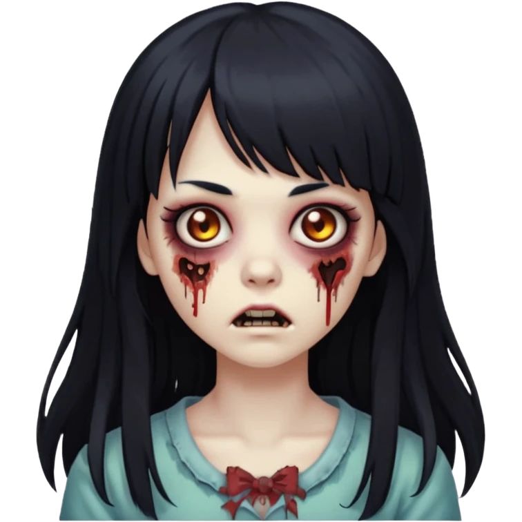 zombie girl with long black hair and bangs emoji
