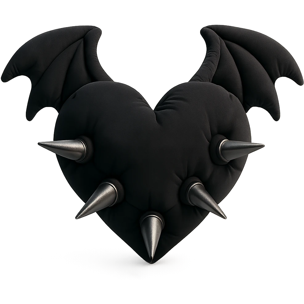 black gothic heart with metallic spikes and gothic bat wings, velvet 3D style, ornate, dark, elegant emoji