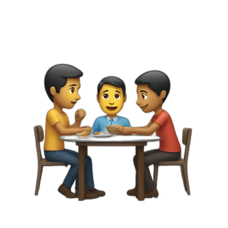 Two men and a woman at a table emoji