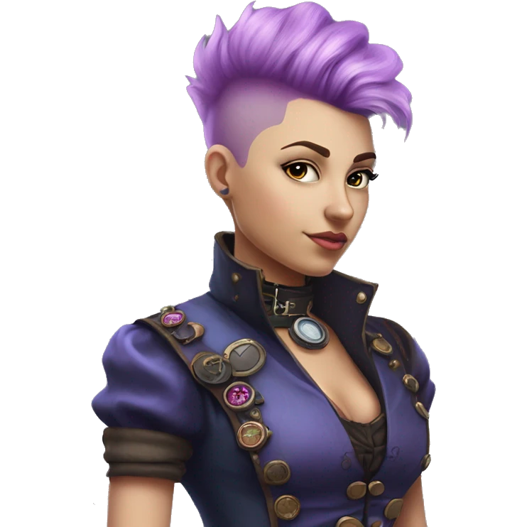 steampunk profile short hair faux-hawk mohawk purple blue pink victorian on Caucasian girl with small nose round fat face emoji