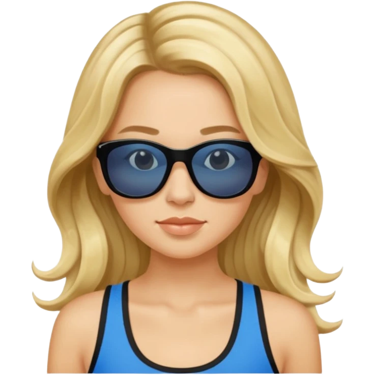 an olive tan woman with long, wavy blonde hair in a blue tank top wearing black Prada sunglasses emoji