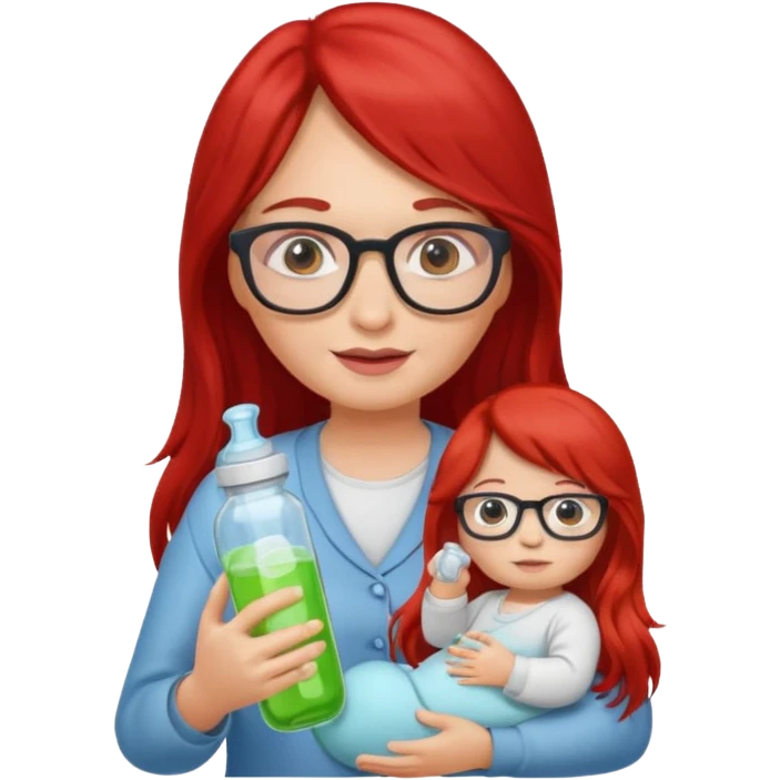 red long haired woman with glasses with baby bottle emoji