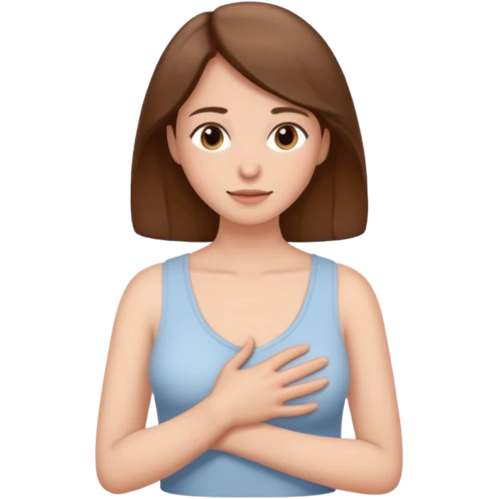 Elini göğsüne koyup rahatlayan,huzurlu kadın emoji