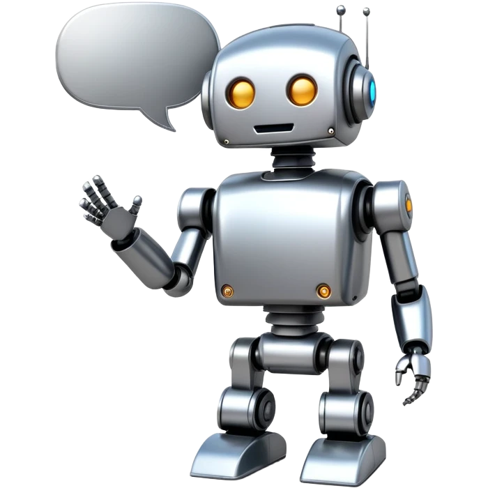Robot with speech bubble, talking robot emoji emoji