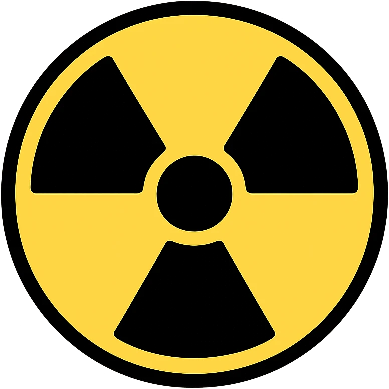 Colored radiation hazard trefoil symbol in yellow and black emoji