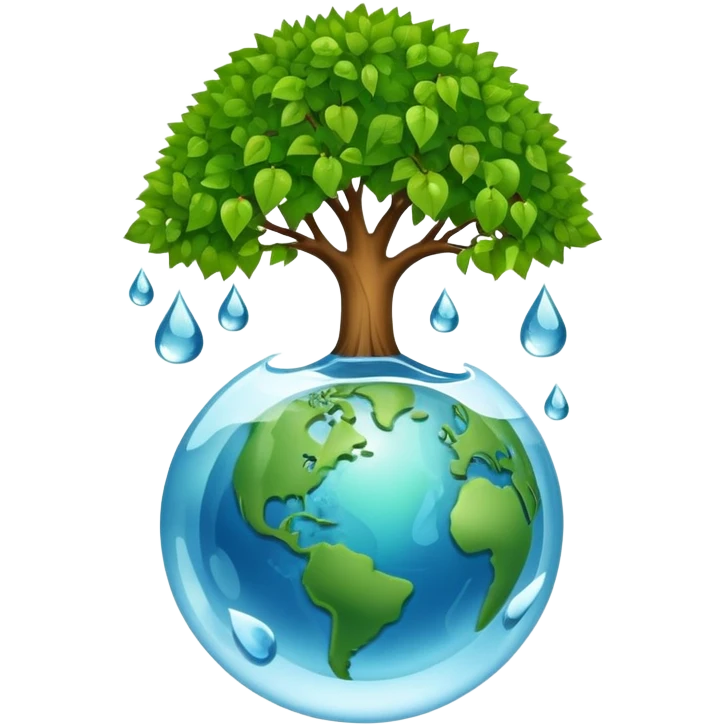 An icon featuring a tree, a recycling symbol, and a globe, representing ecology. The design includes green leaves, a water droplet, and wildlife, symbolizing the study of ecosystems, sustainability, and environmental protection. Transparent background. emoji
