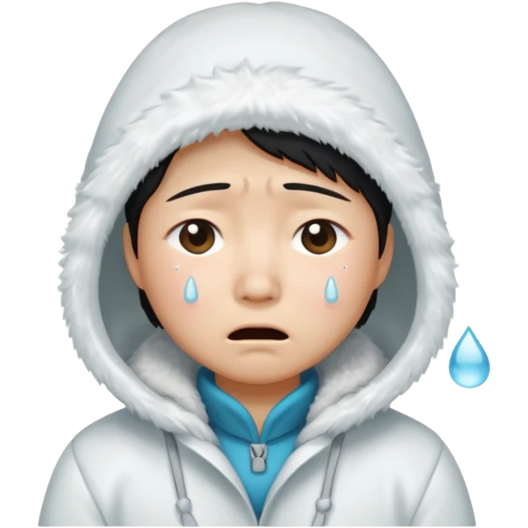 asian, eskimo glass, white coat, crying emoji