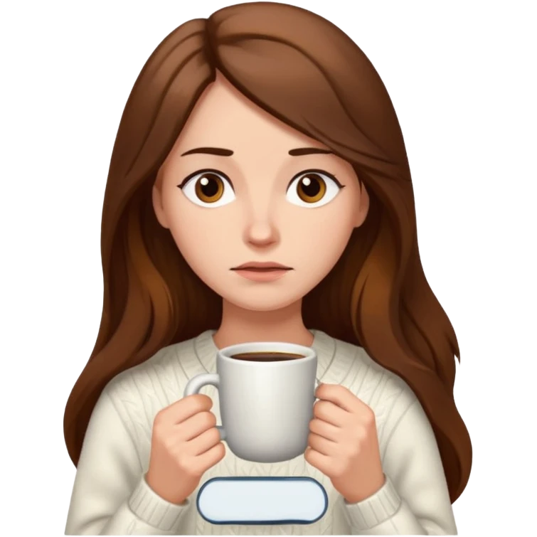 create a woman long hair brown, holding her cup of coffee looking exausted  emoji