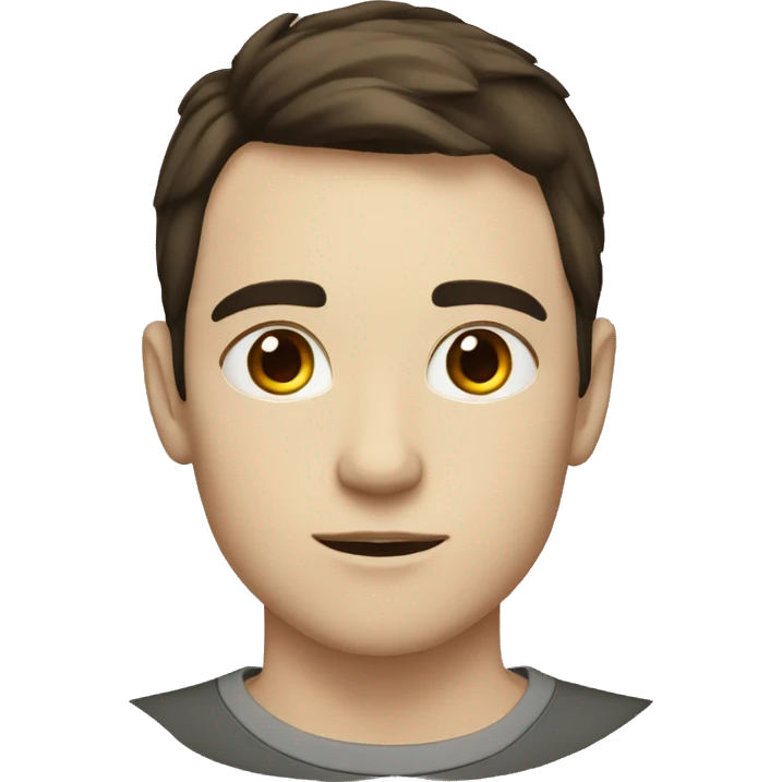 a handsome young man with short dark brown hair, pale skin and a scar between his eyebrows emoji