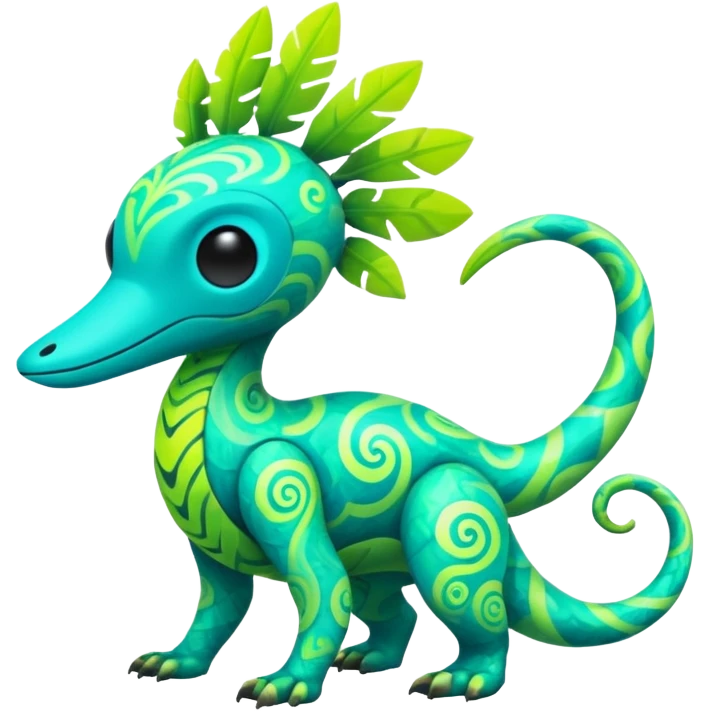 futuristic lush tropical exotic patterned swirly random-colored neon-colored Fakémon-Trico-creature (full body) emoji