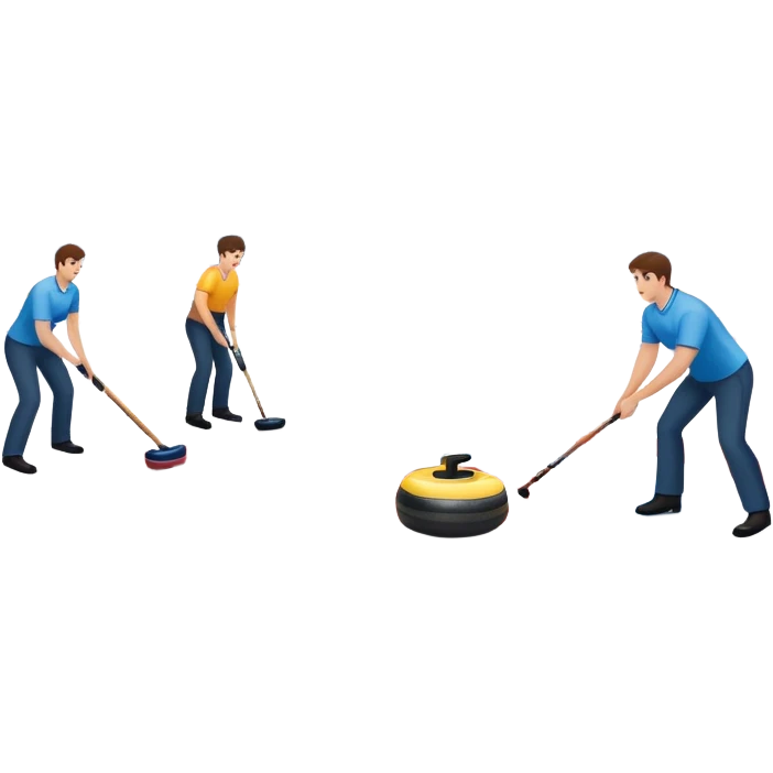 An icon showing a curling match on an indoor ice stadium, with a polished curling stone gliding toward the target and players sweeping. Spectators watch from stands, and flags hang above the rink. Transparent background highlights strategy and focus in the sport of curling. emoji