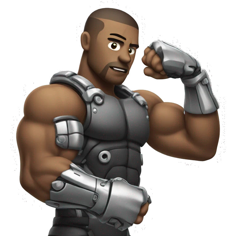 Cyborg flexing bicep with shocks emoji