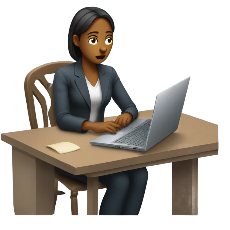 woman on laptop feeling discouraged, looking sad emoji