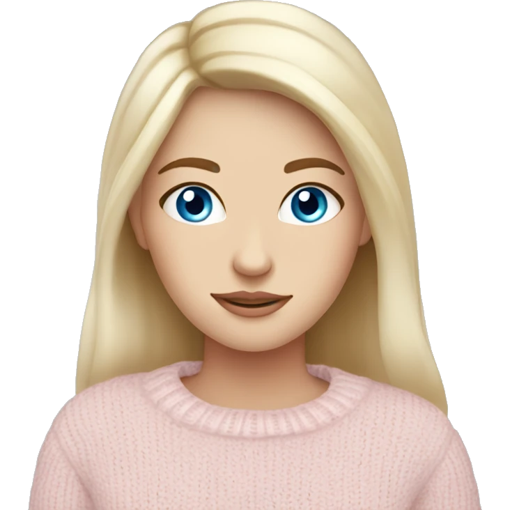 Pretty blue eyed white girl with light pink sweater reading cozy emoji
