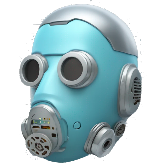 Pastel blue haircyborg head with silver respirator mask and circuits emoji