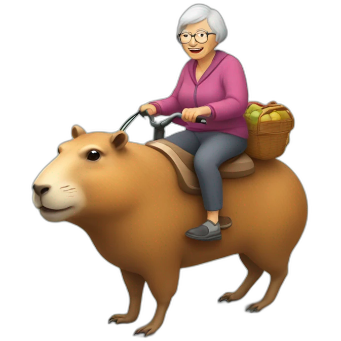 grandma ride on a capybara emoji