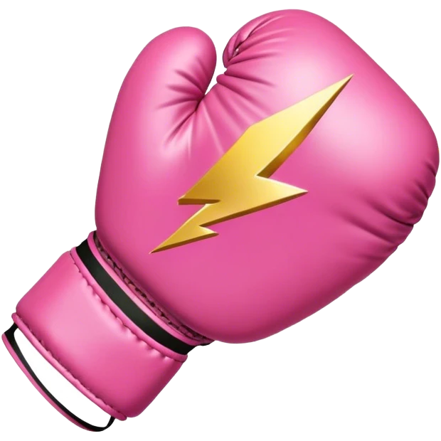 pink boxing glove with golden lightning bolts, female symbol ♀ on the backhand, sparkling stardust particles in the background emoji
