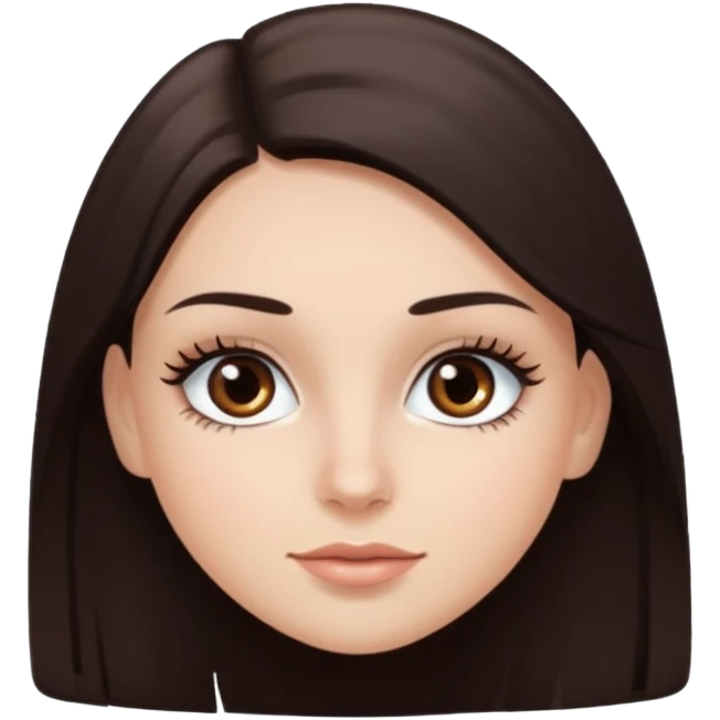 Emoji de chica blanca con cabello castaño oscuro lacio y ojos cafés con pestañas bonitas emoji