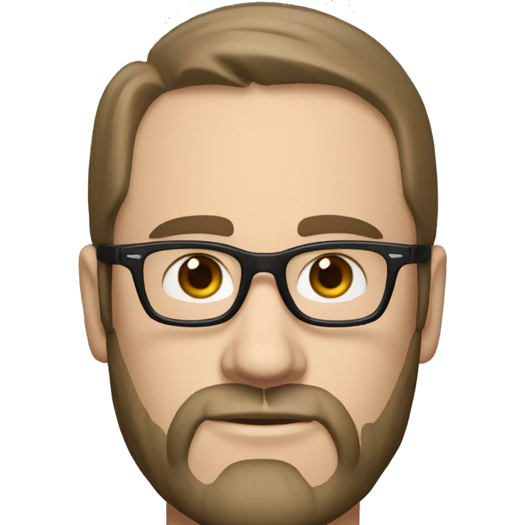 White man with brown hair and a black beard, has thick eyebrows is wearing black sight glasses. Big nose. Half closed brown eyes. Wearing a Nike cap emoji