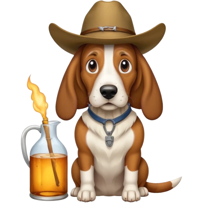 hillbilly basset hound with moonshine and a gun emoji