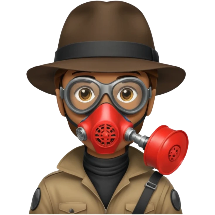 Male Hacker with a fedora with brown hair wearing a gasmask emoji