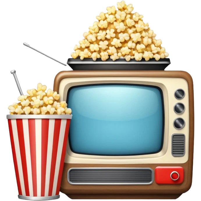retro TV with a popcorn bucket next to it, high definition, crisp edges emoji