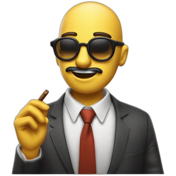 calvo con gafas y con un cigarro haciendo mewing bye bye emoji
