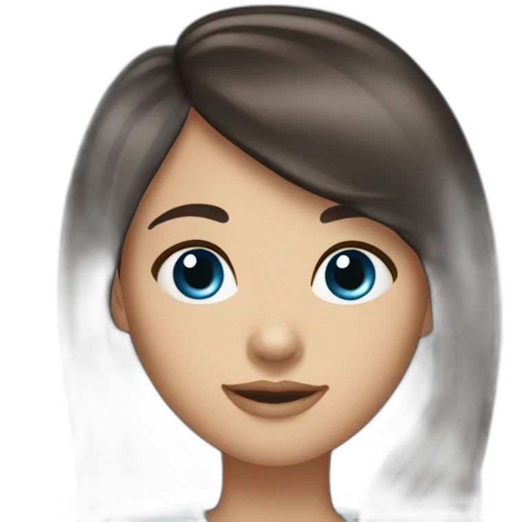 Dark brown long hair bangs girl with blue eyes emoji