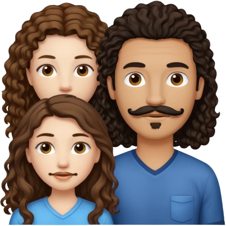 Couple emoji: girl is pale with brown straight long hair and boy is tan with black curly hair with a mustache and a goatee emoji