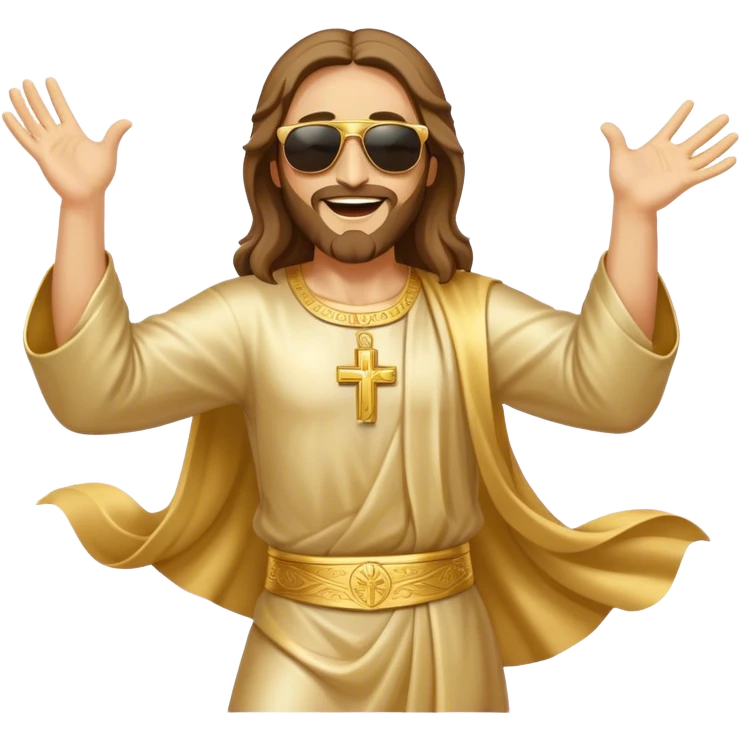 dancing figure of rejoicing Jesus with  sunglases golden  emoji