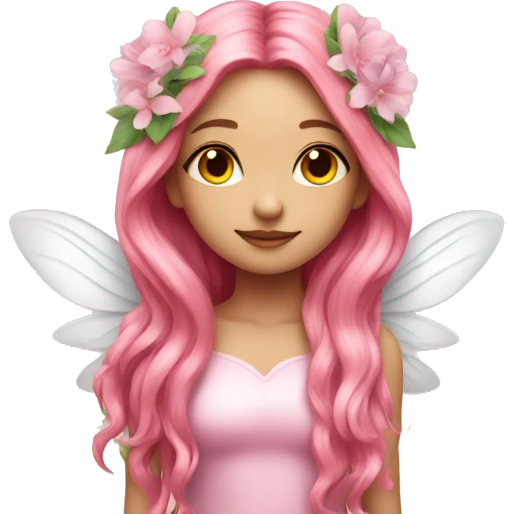 Beautiful, flower, fairy, pink, white, long hair, with pink wings emoji