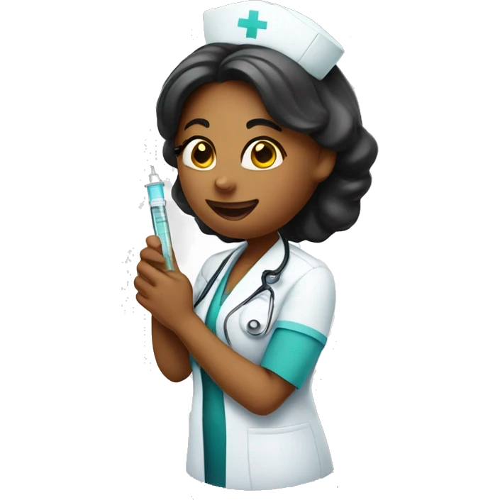 nurse hugging face with a syringe in her hand emoji