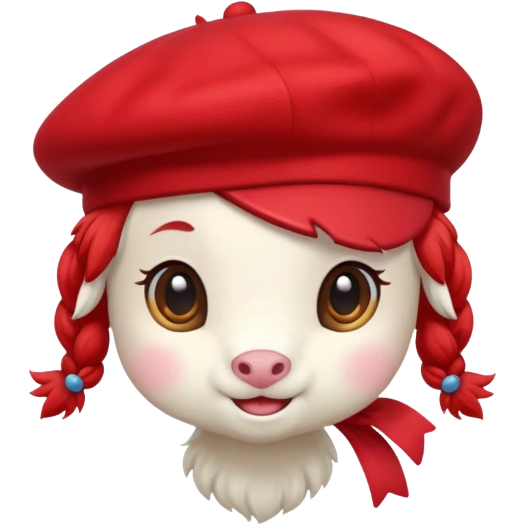 Cute pony emoji in a red beret, kawaii emoji
