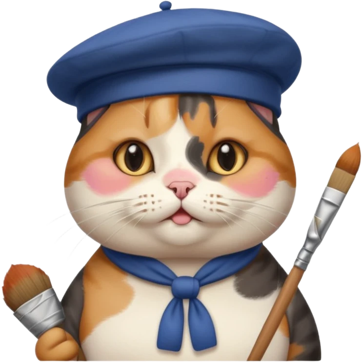 A cute chubby cat that is an artist, full body shown emoji