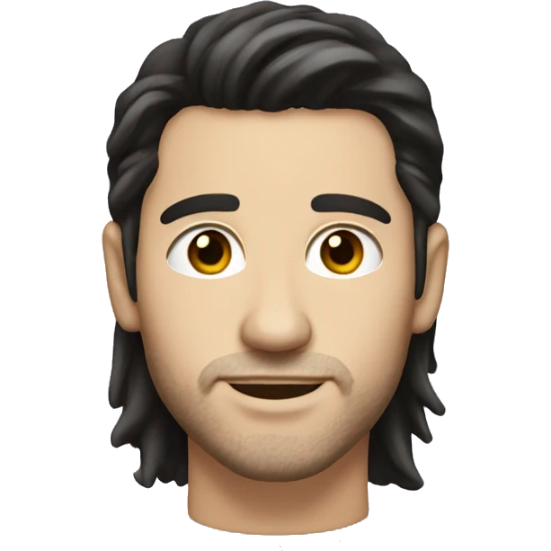 white man with medium long dark hair and small earring, slight stubble emoji