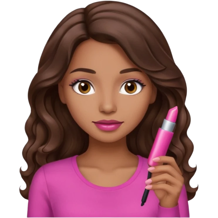 gorgeous woman, light brown skin, dark brown eyes, long wavy brown hair, pink top, lipgloss, model, mixed  emoji
