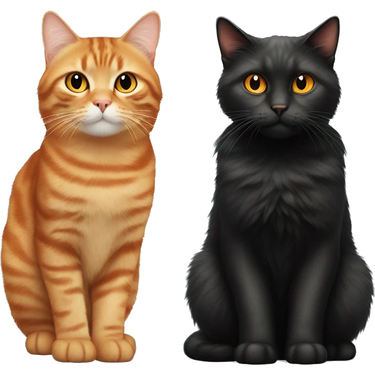 Tabby cat and orange cat and black fluffy cat standing next to eachother emoji