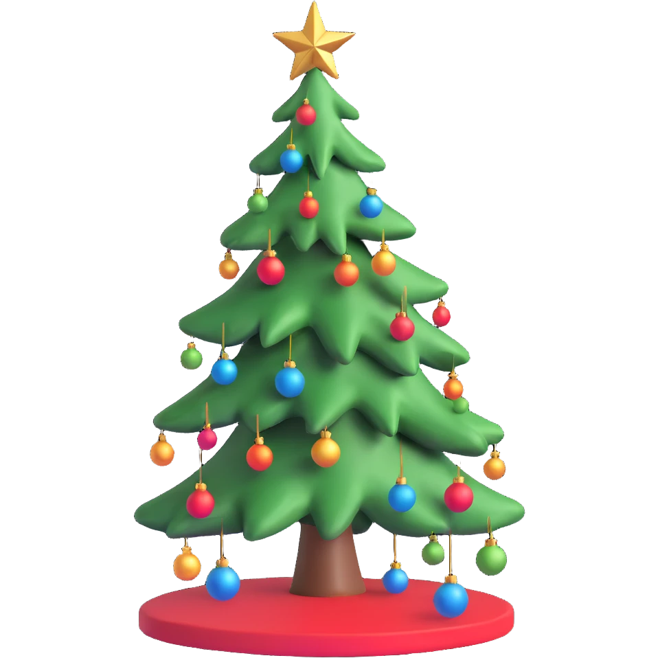 a really bad christmas tree, drooping, uneven, with broken ornaments emoji