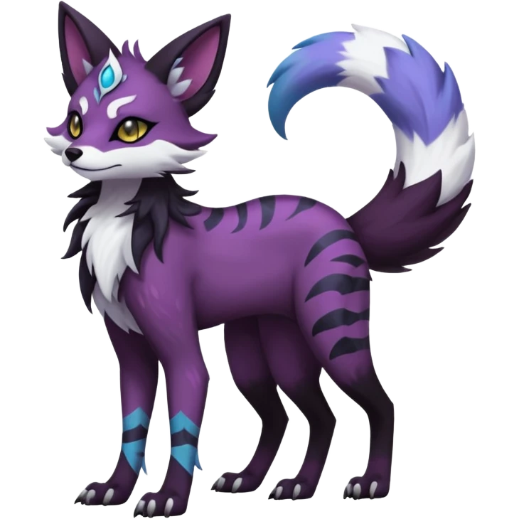 Kawaii dark black purplish blackish edgy fantasy ethereal feline-vernid-sergal-monster-furret-Lycanroc-umbreon-fursona animal creature full body with intricate markings  emoji